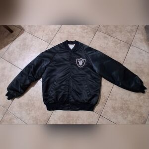 Vintage Men's Black Raiders  Satin Jacket Westark Sz. L Made In Usa